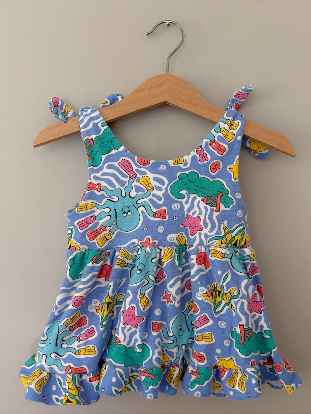 VTG 90s Toddler Sea Life Ruffle Sundress in Light Blue